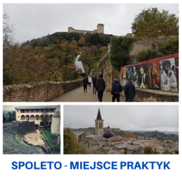 zdjęcia krajobrazu Spoleto i napis: Spoleto - Miejsce praktyk 