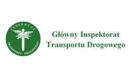 Logo Głównego Inspektoratu Transportu Drogowego w Polsce, z symbolem miecza i skrzydeł oraz tekstem na białym tle.