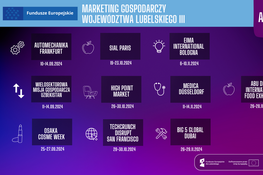 Zdjęcie przedstawia grafikę z kalendarzem wydarzeń marketingowych z różnymi datami i nazwami, w tle jest nocne niebo i sylwetki budynków.