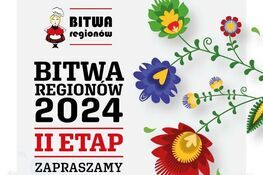 Plakat ogłaszający wydarzenie "Bitwa Regionów II Etap" zaplanowane na 10.08.2024 z atrakcjami takimi jak występy, warsztaty, i pokaz koni arabskich.