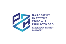 Logo Narodowego Instytutu Zdrowia Publicznego – Państwowego Zakładu Higieny z trójwymiarowymi literami "PZH" w odcieniach niebieskiego i tekstem obok.