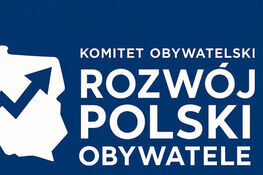 Niebieskie tło z białym konturem Polski. Wewnątrz konturu znajduje się wzrastający wykres. Obok napis: "KOMITET OBYWATELSKI ROZWÓJ POLSKI OBYWATELE".
