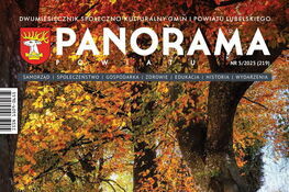 Na okładce czasopisma widnieje jesienny krajobraz z parkiem pełnym drzew o złotych liściach. Ścieżka pokryta opadłymi liśćmi prowadzi w głąb lasu, tworząc malowniczą scenę w ciepłych kolorach.