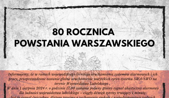 Zdjęcie przedstawia plakat z tekstem upamiętniającym 80. rocznicę Powstania Warszawskiego. Tło graficzne jest w stylu starodawnego papieru z rozmazanymi brzegami.