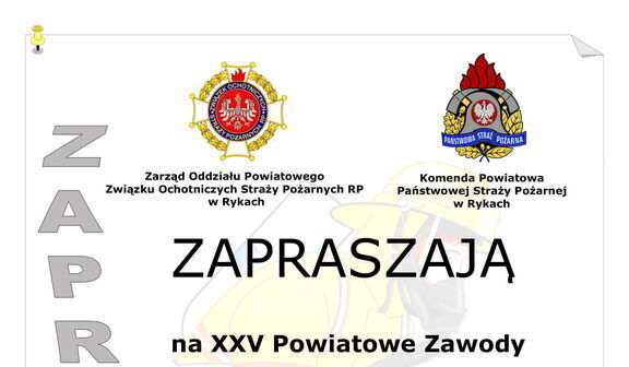 To zdjęcie przedstawia plakat zapraszający na Ogólnopolskie Zawody Sportowo-Pożarnicze drużyn ochotniczych straży pożarnych, które odbędą się w wrześniu 2024 roku.