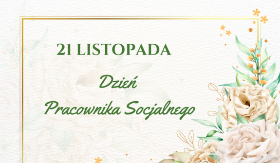 Elegancka kartka z życzeniami z okazji Dnia Pracownika Socjalnego, z kwiatowym motywem i złotymi akcentami na teksturze przypominającej papier akwarelowy.