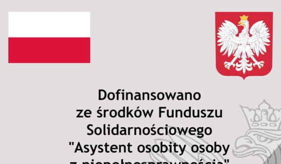 Polska flaga i godło na górze. Tekst informuje o dofinansowaniu z Funduszu Solidarnościowego na asystenta osoby z niepełnosprawnością w 2026 r. Kwota: 813 300 zł. Data: styczeń 2026 r.