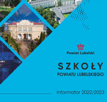 Kawałek okładki informatora z logo Powiatu Lubelskiego i napisem Szkoły Powiatu Lubelskiego Informator 2022 /2023