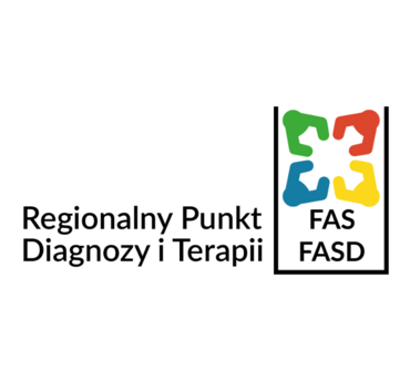 Logo Regionalnego Punktu Diagnozy i Terapii FASD z kolorowymi puzzlami w kształcie trójki po prawej stronie.