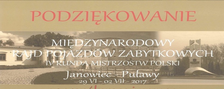 Podziękowanie za współpracę od Organizatora Rajdu Pojazdów Zabytkowych IV Rundy Mistrzostw Polski