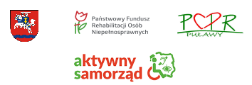 Herb Powiatu Puławskiego , Logo PCPR Puawy, Logo Państwowego Funduszu Rehabilitacji Osób  Niepełnosprawnych, Logo Aktywny Samorząd