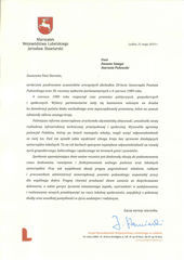 Jubileusz 20-lecia Samorządu Powiatu Puławskiego - list gratulacyjny od Marszałka Województwa Lubelskiego