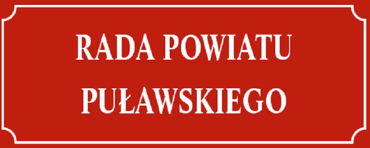 Rada Powiatu Puławskiego, czerwone tło, białe litery, biała obwódka