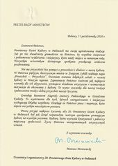 List gratulacyjny od Premiera Mateusza Morawieckiego z okazji 20. Powiatowego Dnia Kultury