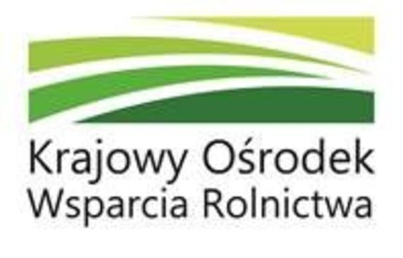 Prostokąt  - na białym tle cztery ZAKRZYWIONE zielone linie - Logo Krajowego Ośrodka Wsparcia Rolnictwa