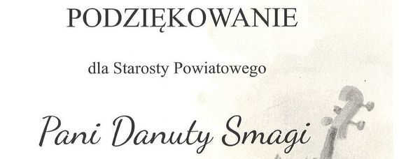 Podziękowanie dla starosty od Państwowej Szkoły Muzycznej