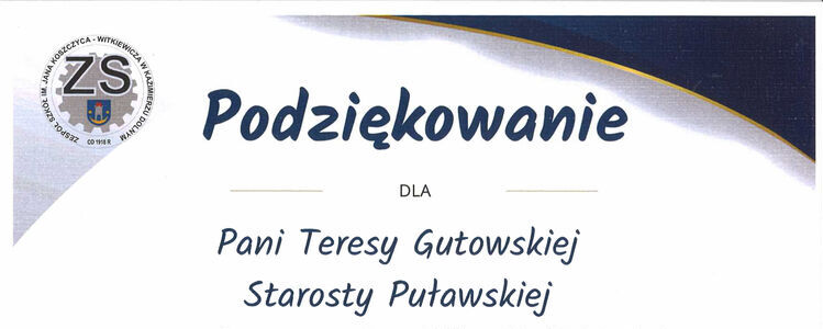 Podziękowanie dla starosty puławskiego Teresy Gutowskiej
