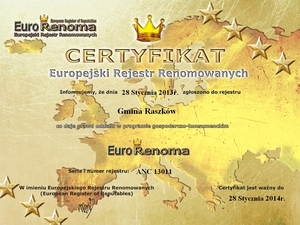 Certyfikat Euro Renoma dla Gminy Raszków