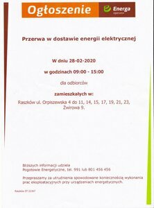 Ogłoszenie o przerwie w dostawie energii elektrycznej