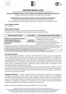 Ogłoszenie Naboru 11/2021 - ROZWÓJ, w tym budowa lub przebudowa NIEKOMERCYJNEJ INFRASTRUKTURY turystycznej lub rekreacyjnej lub kulturalnej