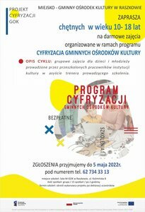 CYFRYZACJA GMINNYCH OŚRODKÓW KULTURY M-GOK zaprasza na zajęcia