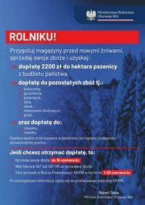 Ważne informacje dla Rolników! Dopłata do sprzedanego zboża