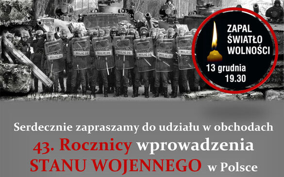 W 43. rocznicę wprowadzenia w Polsce stanu wojennego, strzegomianie oddadzą hołd ofiarom, osobom pokrzywdzonym i represjonowanym 13 grudnia.