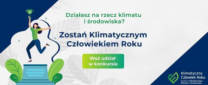 Plakat z postacią będącą na podium z zachętami i informacjami o konkursie