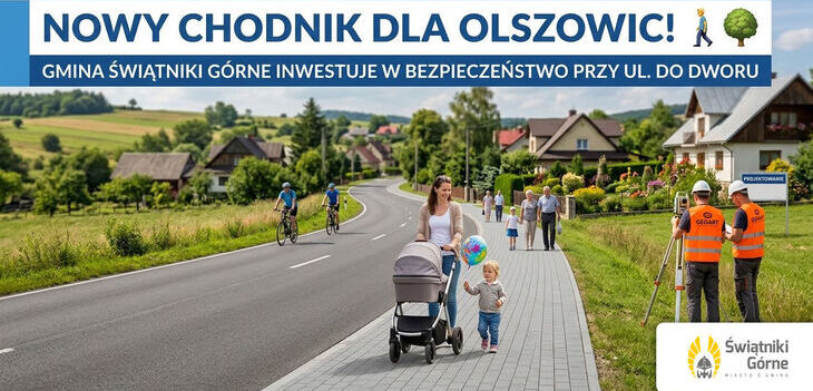 Plakat z informacją o nowy chodnik dla Olszowic
