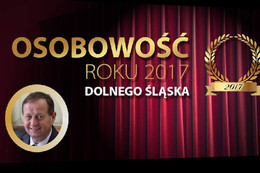 Grafika ze zdjęciem burmistrza i napisem OSOBOWOŚĆ ROKU 2017 DOLNEGO ŚLĄSKA