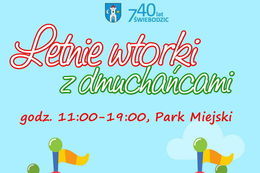 Plakat Letnie wtorki z dmuchańcami godz. 11:00-19:00, Park Miejski