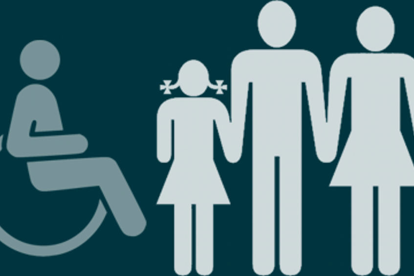 Grafika osoby niepełnosprawnej, rodzina z dzieckiem
