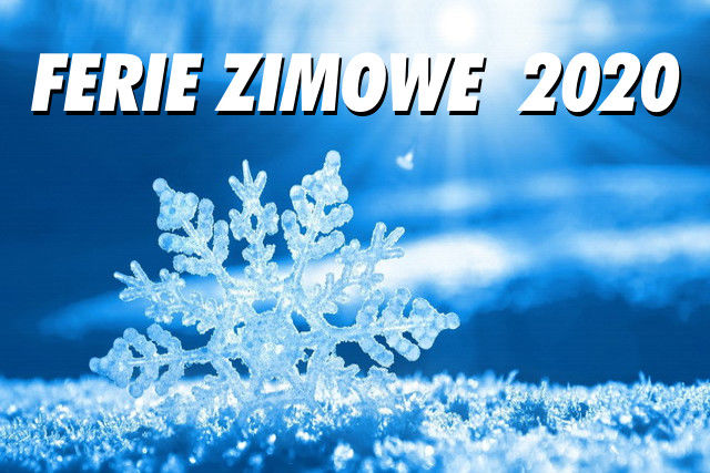 Grafika płatka śniegu z napisem Ferie Zimowe 2020