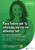 Plakat  	
POWSZECHNY SPIS ROLNY 1.09.-30.11.2020 Tacy ludzie jak Ty zdarzają się raz na dziesięć lat! Od 15 czerwca do 8 lipca 2020 trwa nabór na rachmistrza spisowego, jesteś zainteresowany? Zgłoś się do tutejszego urzędu gminy. Szczegółowe wymagania znajdziesz na stronie spisrolny.gov.pl GUS Powszechny Spis Rolny 2020