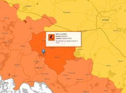 Mapa z alertem pogodowym