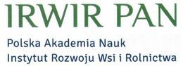 Logo  Polskiej Akademii Nauk Instytutu Rozwoju Wsi i Rolnictwa. Napis w polu o kształcie prostokąta, białe tło, zielone litery. 