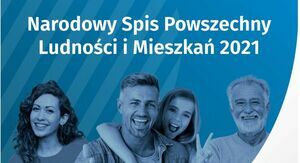 Baner promocyjny NSP 2021. Poziomy prostokąt na niebieskim tle biały napis, poniżej widoczne 4 osoby: dwie kobiety i dwóch mężczyzn.