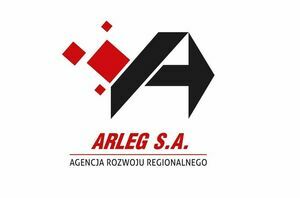 Logo Arleg S.A.  w czerwono-czarno-białych kolorach.