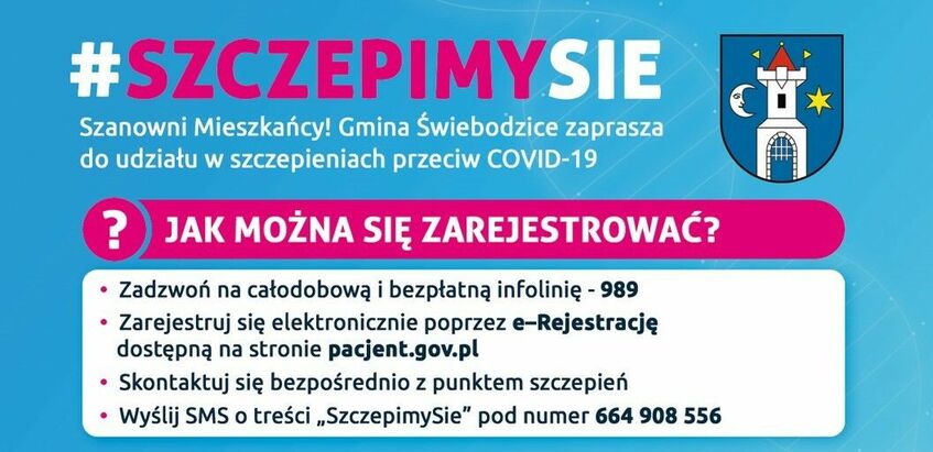 Prostokąt niebieski informacyjny dotyczący akcji SzczepimySię