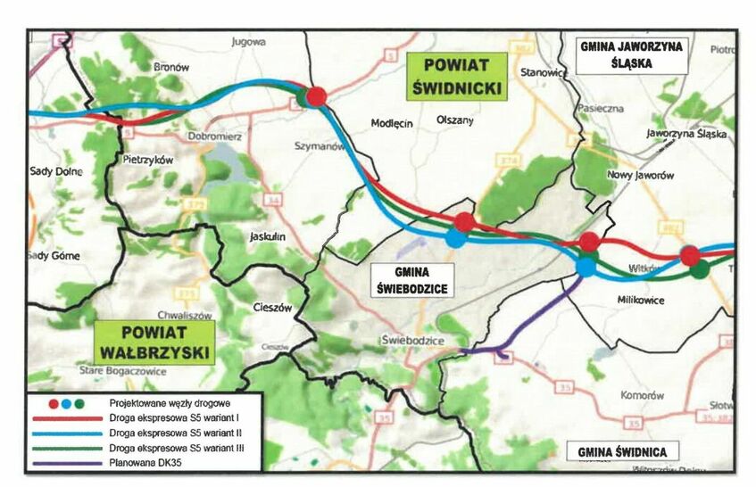 Mapa planowanego przebiegu trasy S5