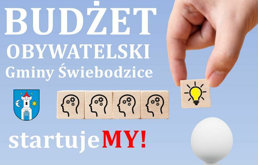 plakat informujący o możliwości zgłaszaniu projektów do Budżetu Obywatelskiego 2022 w Gminie Świebodzice.