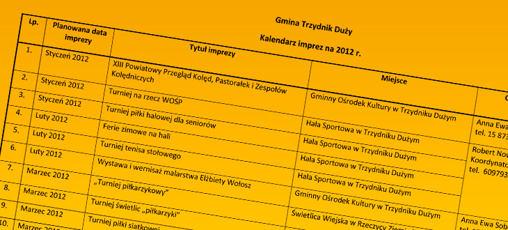 Kalendarz Imprez 2012