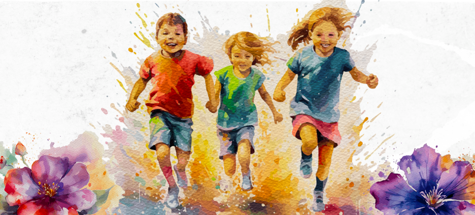 ilustracja biegnących dzieci