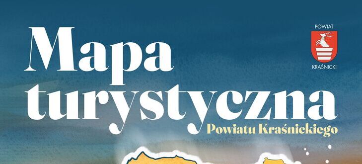 Plakat "Mapa turystyczna" z konturem województwa, leśnym krajobrazem i wschodem słońca w tle, informacjami o konkursie rysunkowym oraz datą zakończenia.