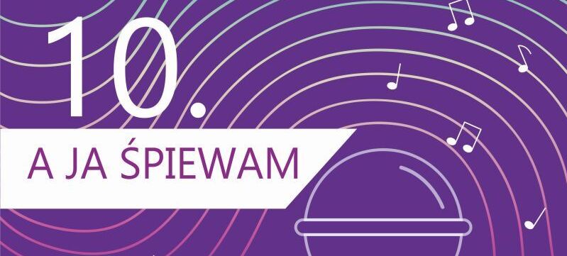 Plakat konkursu piosenki "A Ja Śpiewam". Na fioletowym tle biały mikrofon otoczony nutami. Wydarzenie odbędzie się 27/05/2025 o 9:00 w GOK Trzydnik Duży. Zgłoszenia do 15/05/2025.