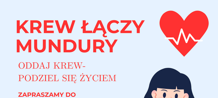 Plakat informujący o akcji krwiodawstwa „Krew łączy mundury” organizowanej przez służby mundurowe. Wydarzenie odbędzie się 3 października 2025, od 9:00 do 13:00 na parkingu KPP Kraśnik.