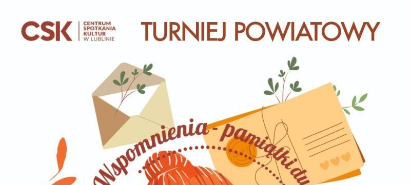 Na plakacie widnieje uśmiechnięta postać w pomarańczowej czapce i szaliku, otoczona jesiennymi liśćmi. Napis reklamuje 29. Jesienny Konkurs Recytatorski w Gminnym Ośrodku Kultury w Trzydniku Dużym.