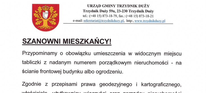 SZANOWNI MIESZKAŃCY!