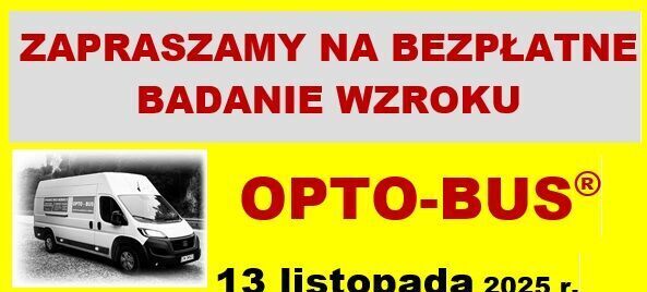 Plakat informujący o darmowym badaniu wzroku w Trzydniku Dużym, 13 listopada 2025 roku, przy Urzędzie Gminy. Badania od 14:00 do 15:30. Rejestracja telefoniczna. Szczegóły oferty na dole plakatu.