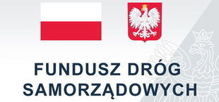 Flaga i Godło Polski z napisem Fundusze Dróg Samorządowych